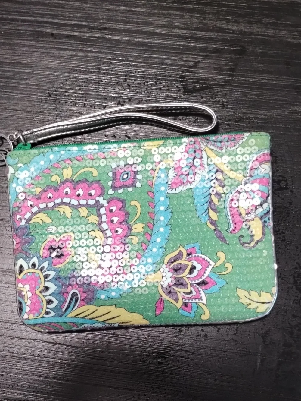 Green Paisley Vera Bradley Sequin Wristlet Pouch